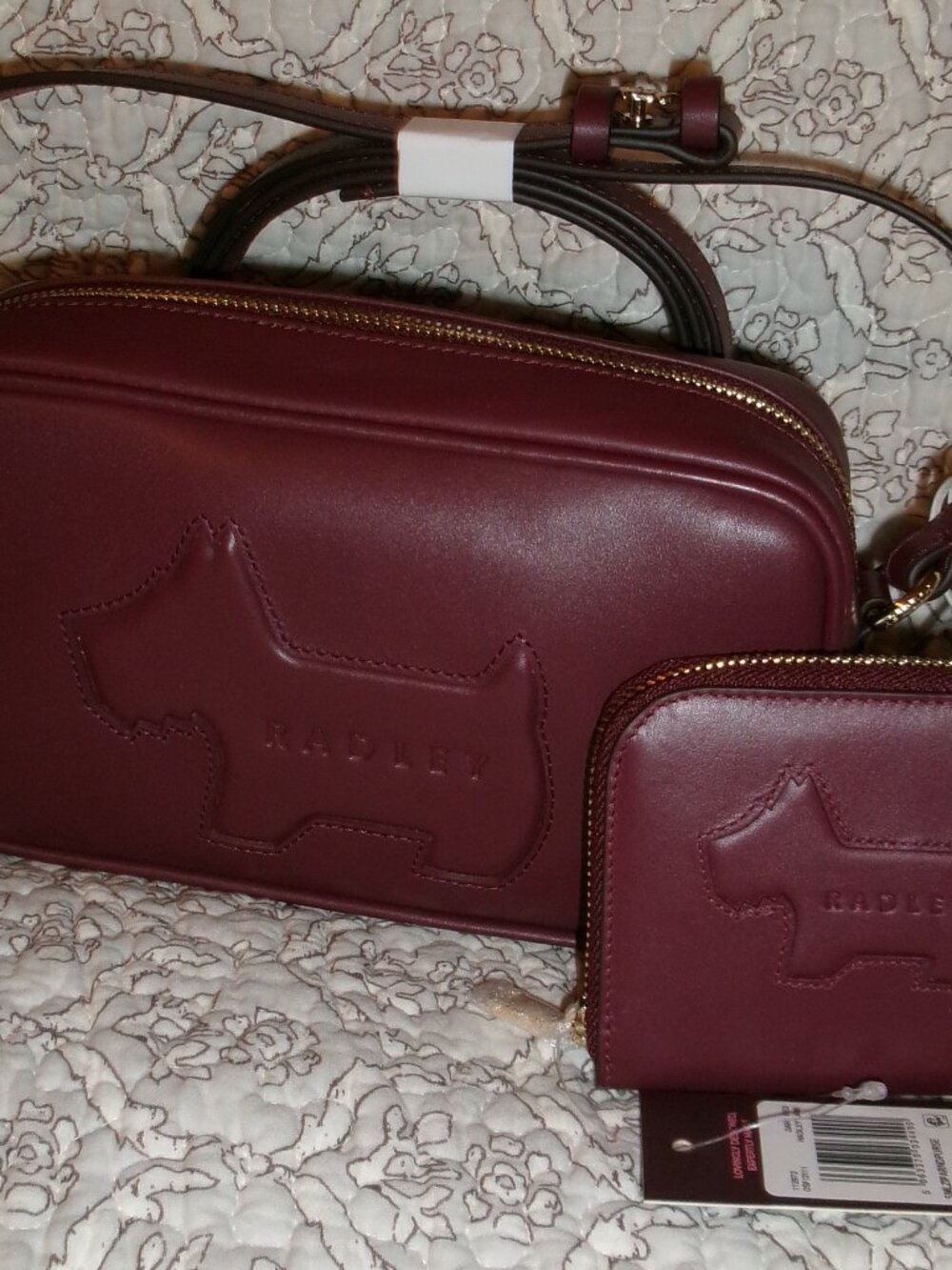 NWT Radley London Dark Red Leather Hadley Lane Zip Crossbody and Zip Wallet Set